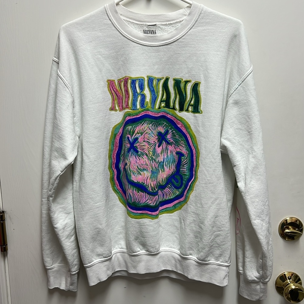 Nirvana White Logo Pullover Crewneck Sweatshirt S… - image 7